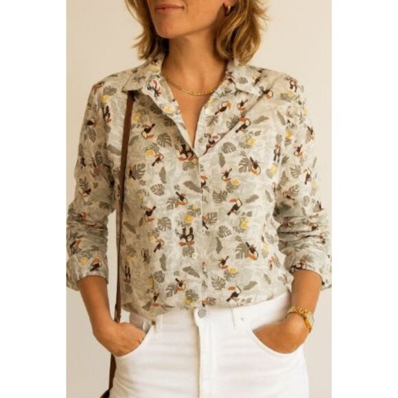 Croft & Barrow Size XL Tropical Toucan Cotton Print Button-Up Women Shirt - Picture 4 of 9